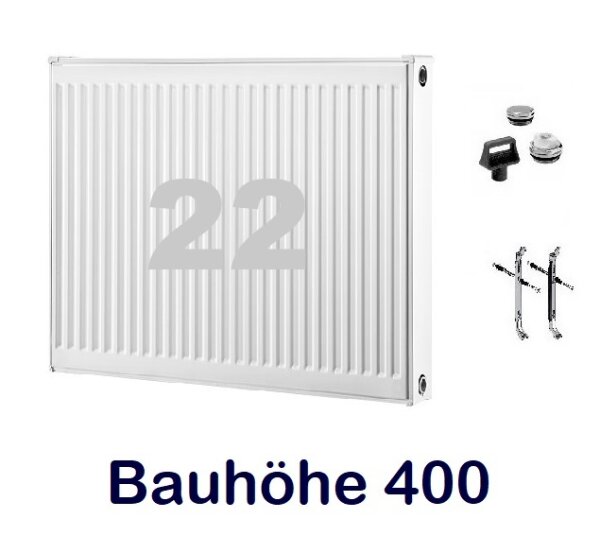 Buderus Kompaktheizkörper C-Profil Typ 22 Bauhöhe 400 mm Logatrend Flachheizkörper, FMS-Halterungen, Stopfen